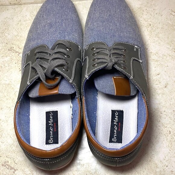 Bruno Marc Mens Gray & Blue Casual Leather Canvas Oxford Shoes Size 12 - Picture 5 of 10